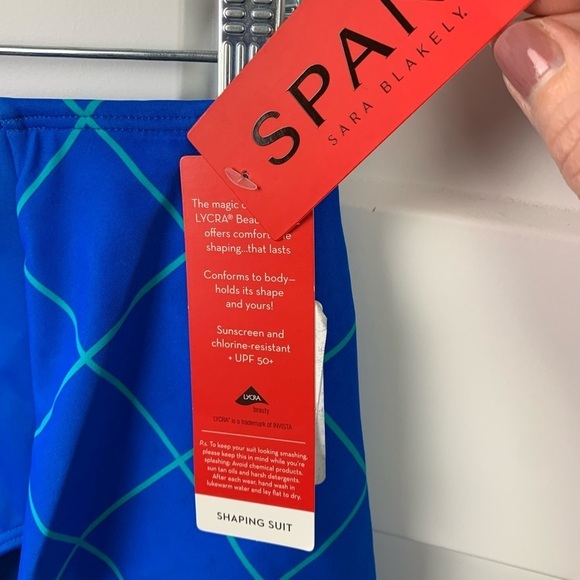 NWT Spanx Size 12 Flirty Skirted Swim Bottom Electric Blue Geo Bikini Suit - Picture 3 of 9